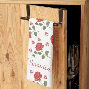 Personalised Rose and Paw Print Kitchen Towel 