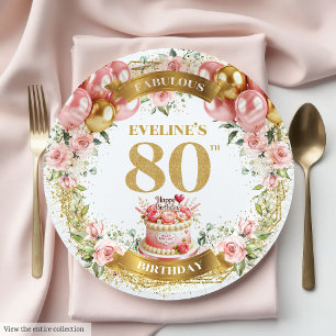 Personalised Rose Gold 80th Birthday Paper Plates