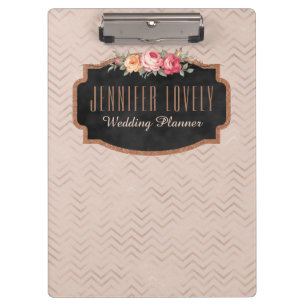 Personalised Rose Gold Chevron Stripes Floral Clipboard