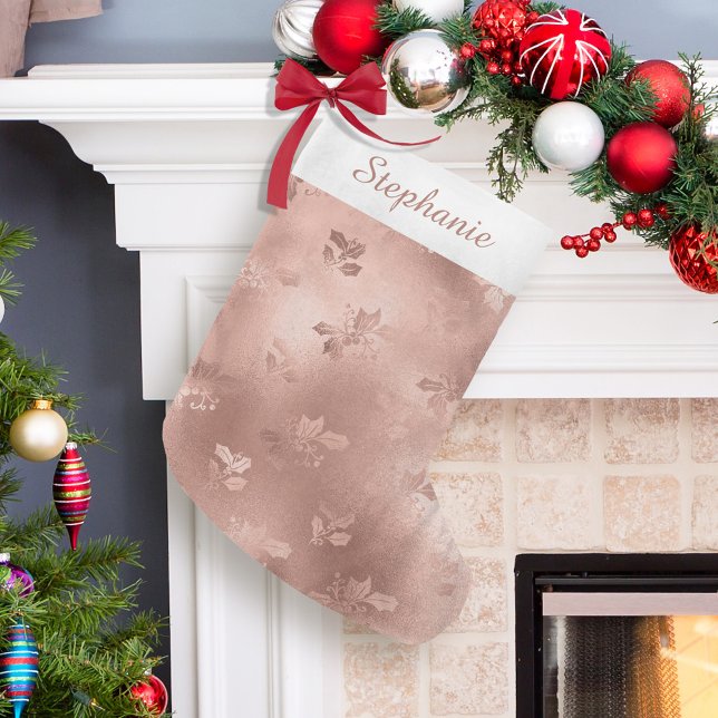 Personalised Rose Gold Christmas Holly Leaves Small Christmas Stocking (Creator Uploaded)