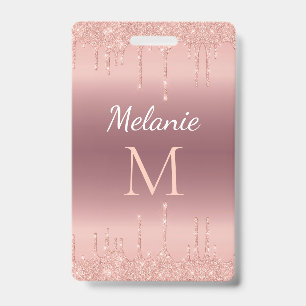 Personalised Rose Gold Custom Letter Name Badge ID Badge