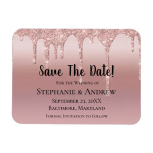 Personalised Rose Gold Dripping Glitter Blush Pink Magnet