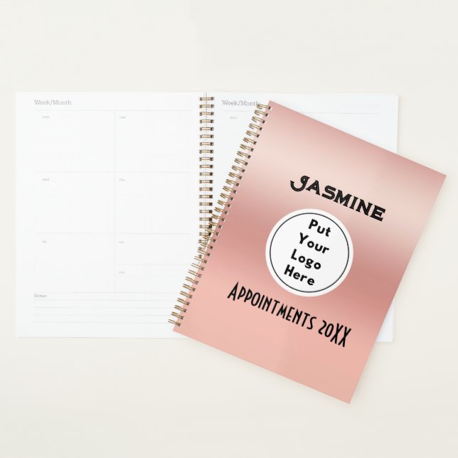 Personalised Rose Gold Front With Logo and Name Planner (Display)