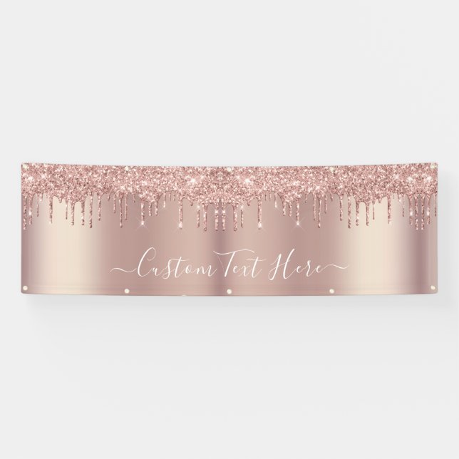Personalised Rose Gold Glitter Banner Custom Text (Horizontal)