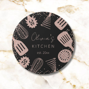 Personalised Rose Gold Glitter Cooking Tools 7.5 Cm Round Badge