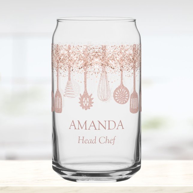 Personalised Rose Gold Glitter Cooking Tools Can Glass (In situ)