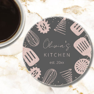 Personalised Rose Gold Glitter Cooking Tools Coaster
