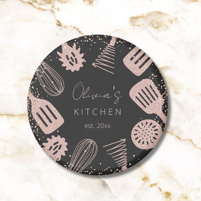 Personalised Rose Gold Glitter Cooking Tools Magnet (Close up)