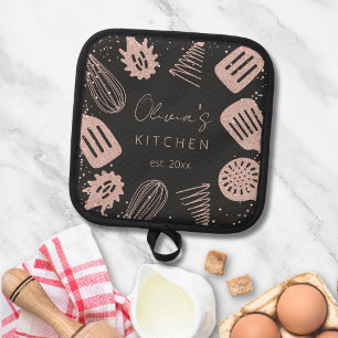 Personalised Rose Gold Glitter Cooking Tools Pot Holder