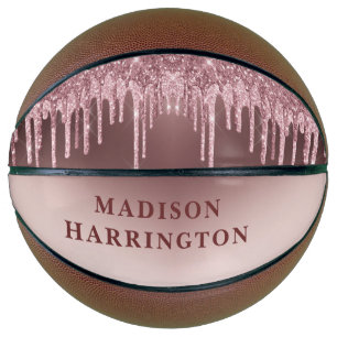 Personalised Rose Gold Glitter Drips Girl's Basketball
