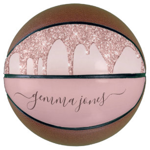 Personalised Rose Gold Glitter Drips Girl's Basketball