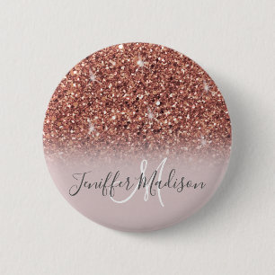 Personalised Rose Gold Glitter Drips Girly Luxury 6 Cm Round Badge
