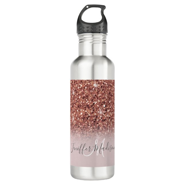 Personalised Rose Gold Glitter Drips Girly Luxury  710 Ml Water Bottle (Front)