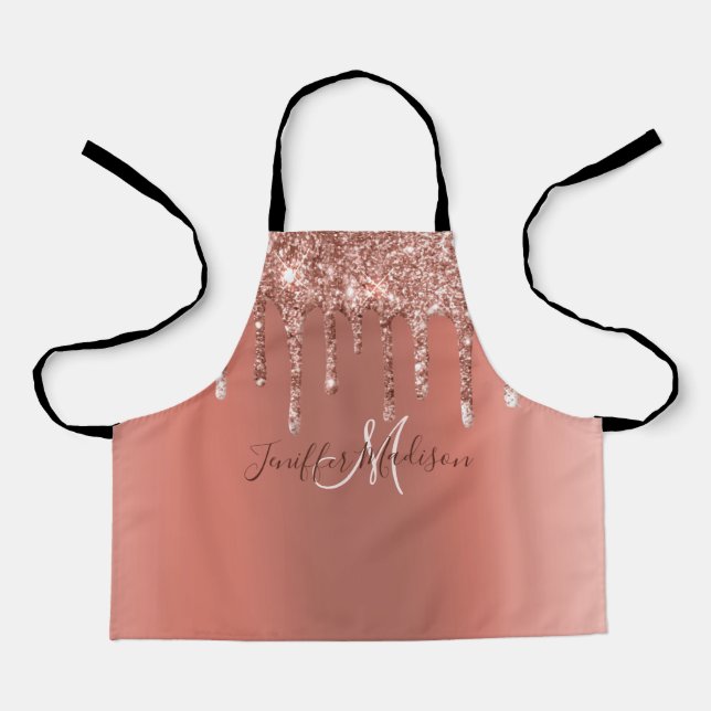 Personalised Rose Gold Glitter Drips Girly Luxury  Apron (Front)