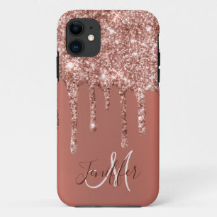 Personalised Rose Gold Glitter Drips Girly Luxury  iPhone 11 Case