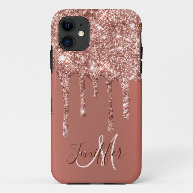 Personalised Rose Gold Glitter Drips Girly Luxury  Case-Mate iPhone Case (Back)
