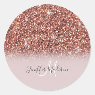 Personalised Rose Gold Glitter Drips Girly Luxury  Classic Round Sticker