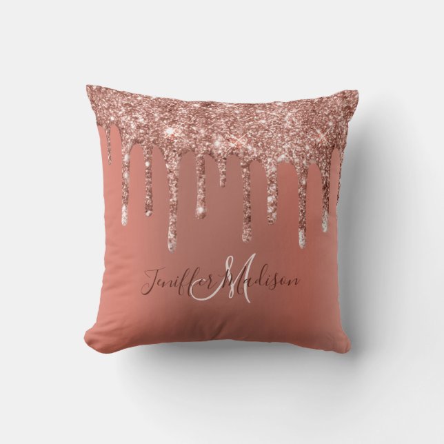 Personalised Rose Gold Glitter Drips Girly Luxury  Cushion (Front)