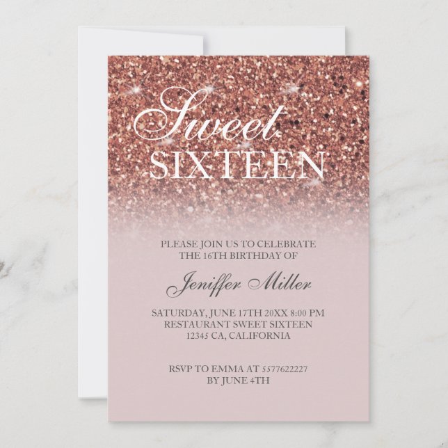 Personalised Rose Gold Glitter Drips Girly Luxury  Invitation (Front)