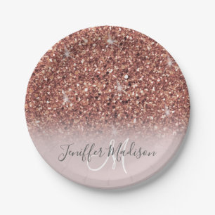 Personalised Rose Gold Glitter Drips Girly Luxury Paper Plate