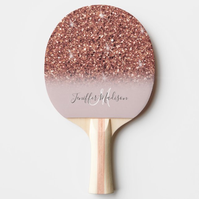 Personalised Rose Gold Glitter Drips Girly Luxury  Ping Pong Paddle (Front)
