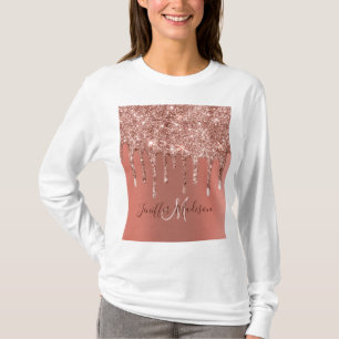 Personalised Rose Gold Glitter Drips Girly Luxury T-Shirt