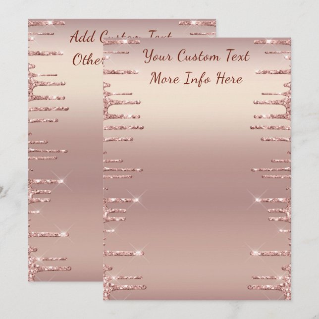 Personalised Rose Gold Glitter Drips Menu Example (Front/Back)