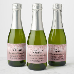 Personalised Rose Gold Glitter Drips Mini Sparkling Wine Label