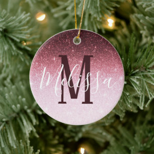 Personalised Rose gold glitter gradient Ceramic Ornament