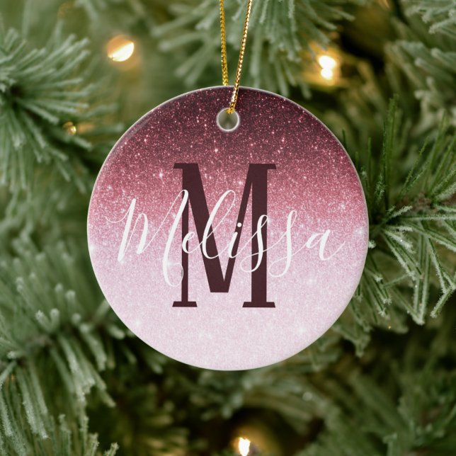 Personalised Rose gold glitter gradient Ceramic Ornament (Tree)