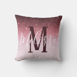 Personalised rose gold glitter gradient cushion
