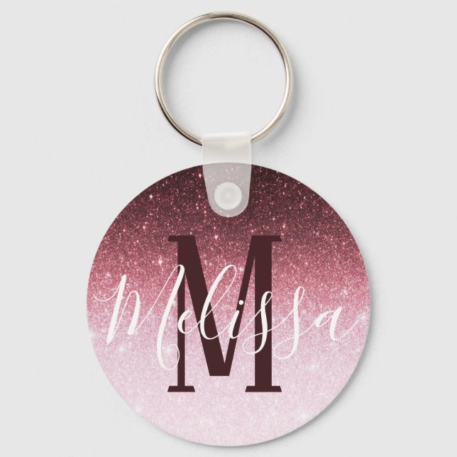 Personalised rose gold glitter gradient key ring (Front)