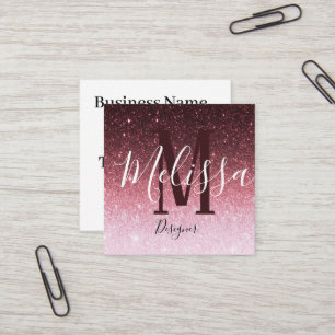 Personalised rose gold glitter gradient square business card