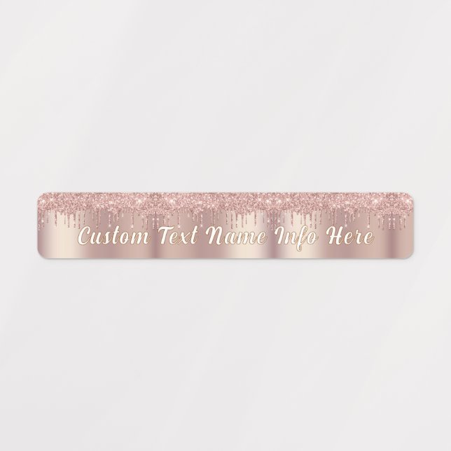 Personalised Rose Gold Glitter Labels Custom Text (Design 1)
