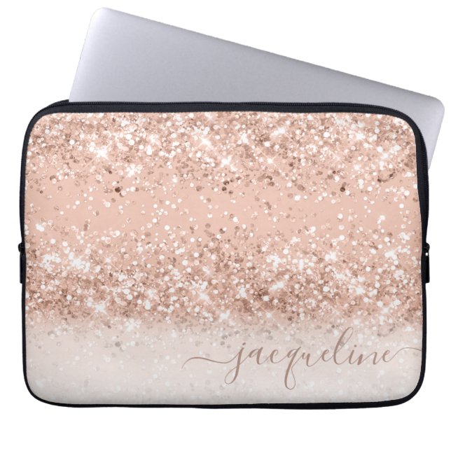 Personalised Rose Gold Glitter Laptop Sleeve (Front)