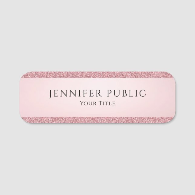 Personalised Rose Gold Glitter Look Template Name Tag (Front)