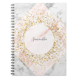 Personalised Rose Gold Glitter Marble Notebook