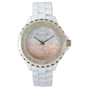 Personalised Rose Gold Glitter Marble Watch