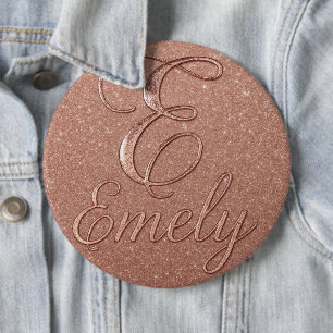Personalised Rose Gold Glitter Name Design – Emely 6 Cm Round Badge