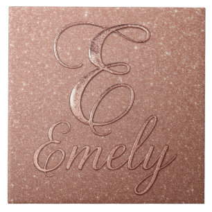 Personalised Rose Gold Glitter Name Design – Emely Ceramic Tile