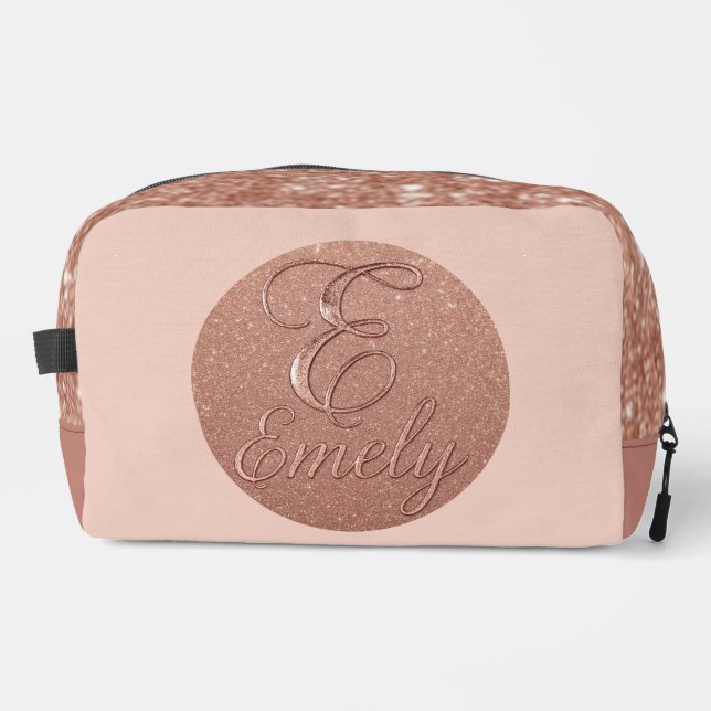 Personalised Rose Gold Glitter Name Design – Emely Dopp Kit (Front)