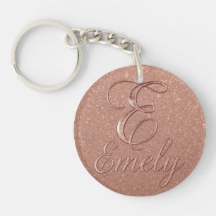 Personalised Rose Gold Glitter Name Design – Emely Key Ring