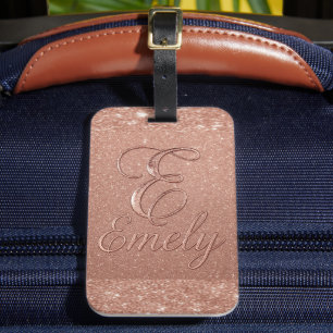 Personalised Rose Gold Glitter Name Design – Emely Luggage Tag