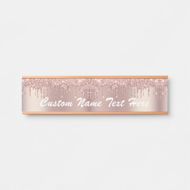 Personalised Rose Gold Glitter Name Door Sign (Front)
