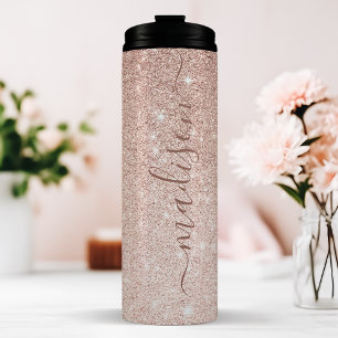 Personalised Rose Gold Glitter Thermal Tumbler