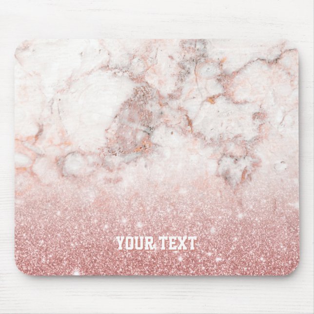 Personalised Rose Gold Glitter White Marble Mouse Pad (Front)