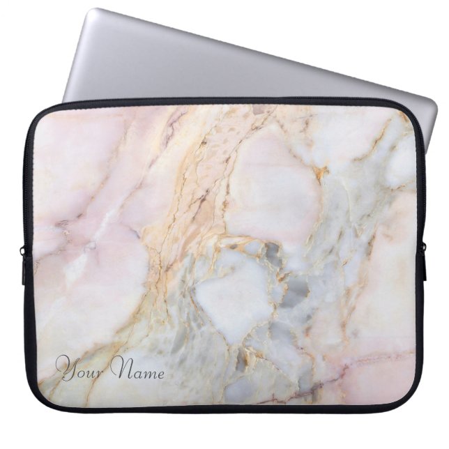 Personalised Rose Gold Grey Marble Laptop Case (Front)