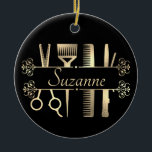 Personalised Rose Gold hair Stylist Hairdresser  Ceramic Ornament<br><div class="desc">This design may be personalised in the area provided by changing the photo and/or text. Or it can be customised by choosing the click to customise further option and delete or change the colour of the background, add text, change the text colour or style, or delete the text for an...</div>