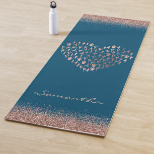 Personalised Rose Gold Heart Poses Namaste Yoga Ma Mat