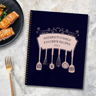 Personalised Rose Gold Kitchen Utensils Recipe Notebook